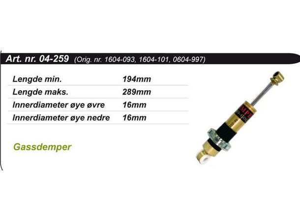 Støtdemper Arctic Cat Fremre Kimpex Gold 1604-101, 1604-093, 0604-997, 0603-117 